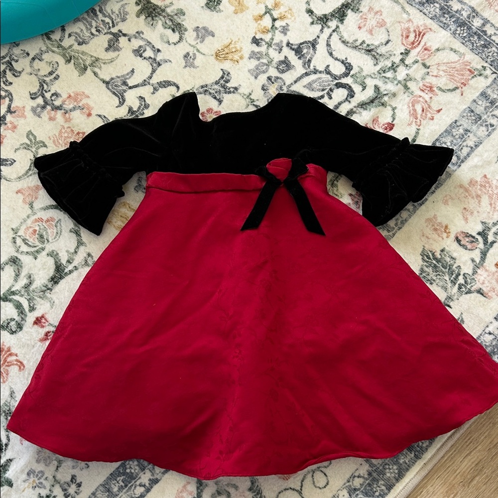 Black and Red Velvet Party Dress for Girls